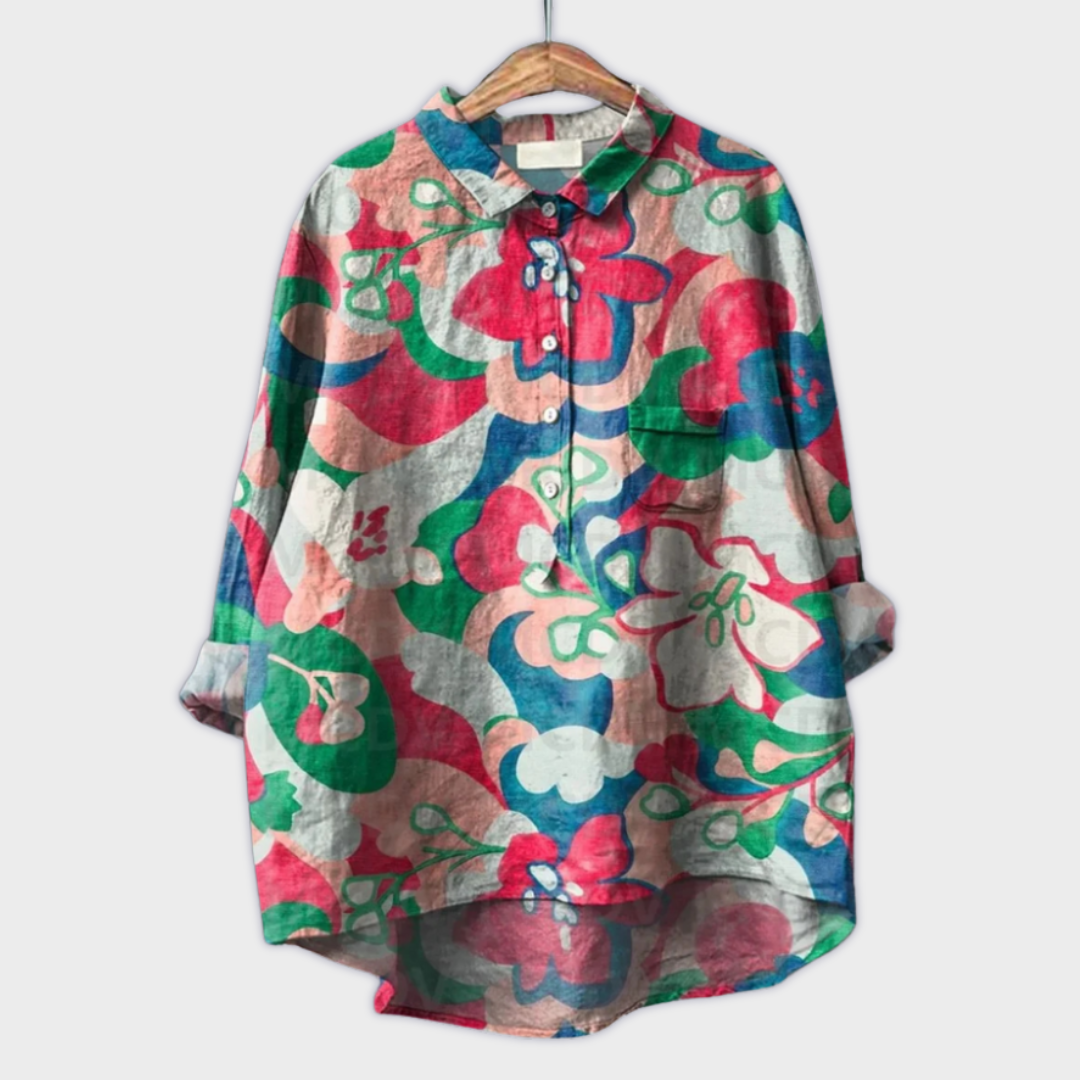 Magdalena | Exquisite Damenbluse mit kunstvollem Blumenmuster