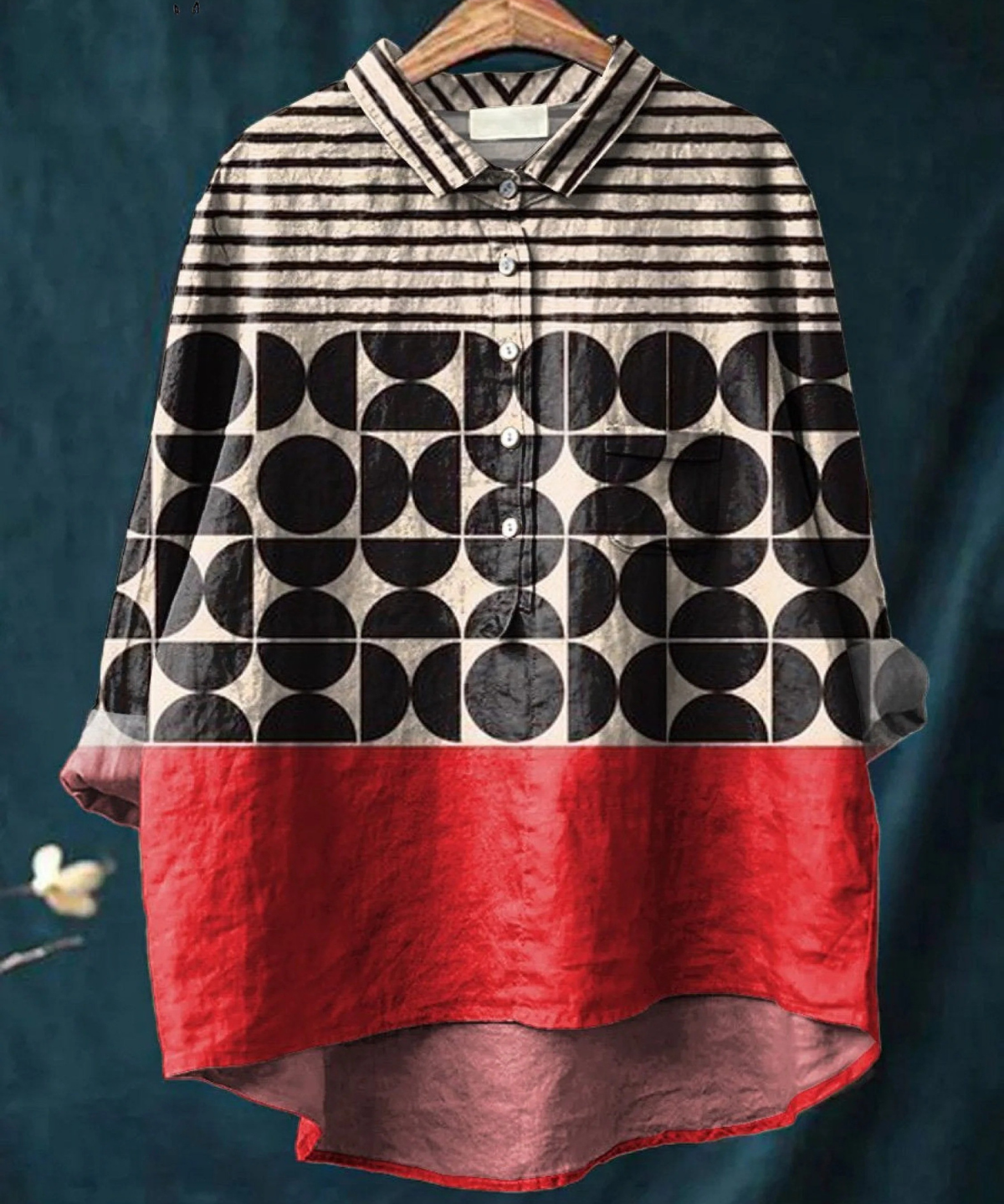 Freya | Elegante Hemdbluse mit geometrischem Kunst-Print