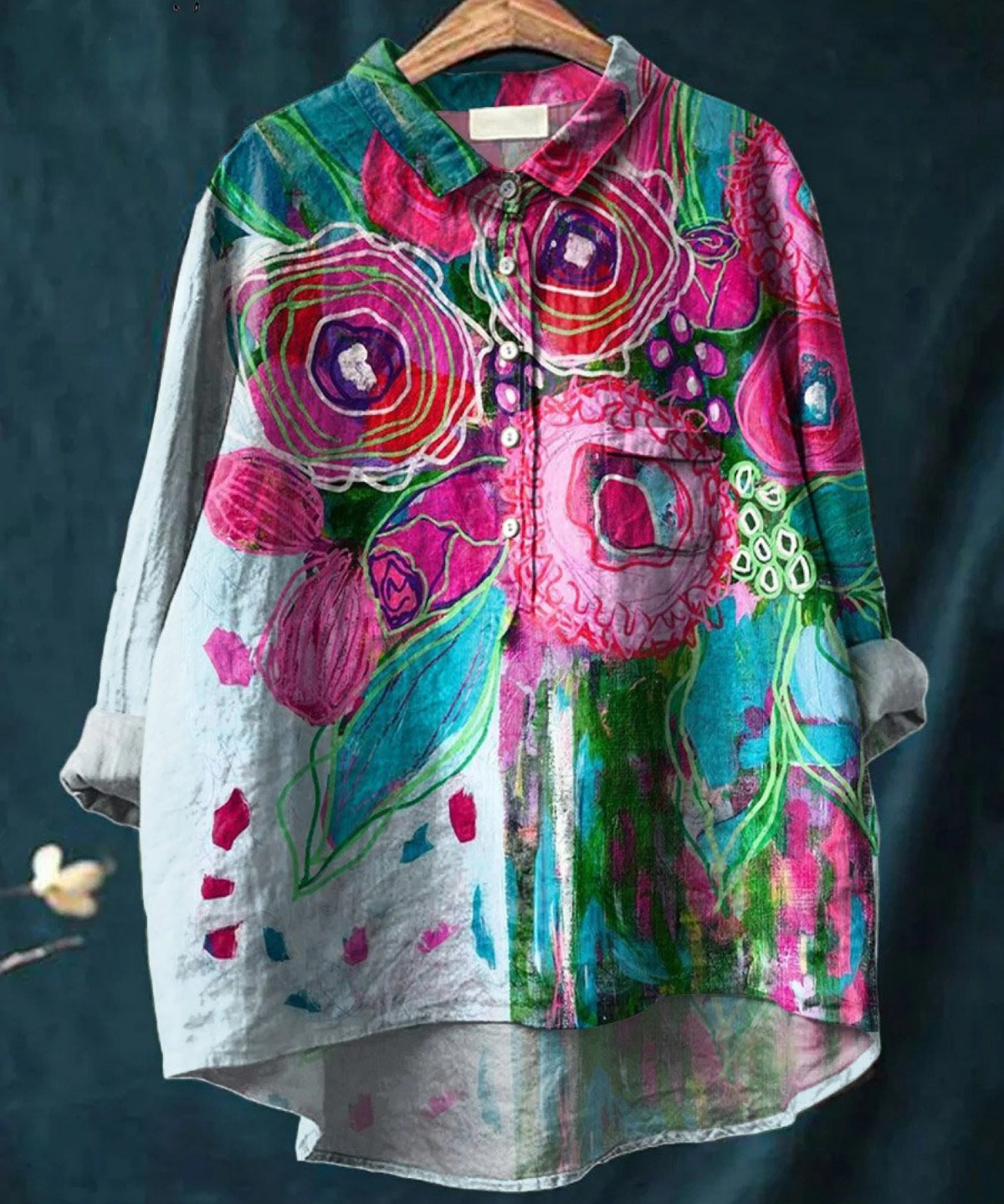 Elena | Elegante Bluse mit nostalgischem Blumenkunst-Print