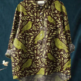 Victoria | Elegante Bluse mit vintage Blumen- und Vogelkunstprint