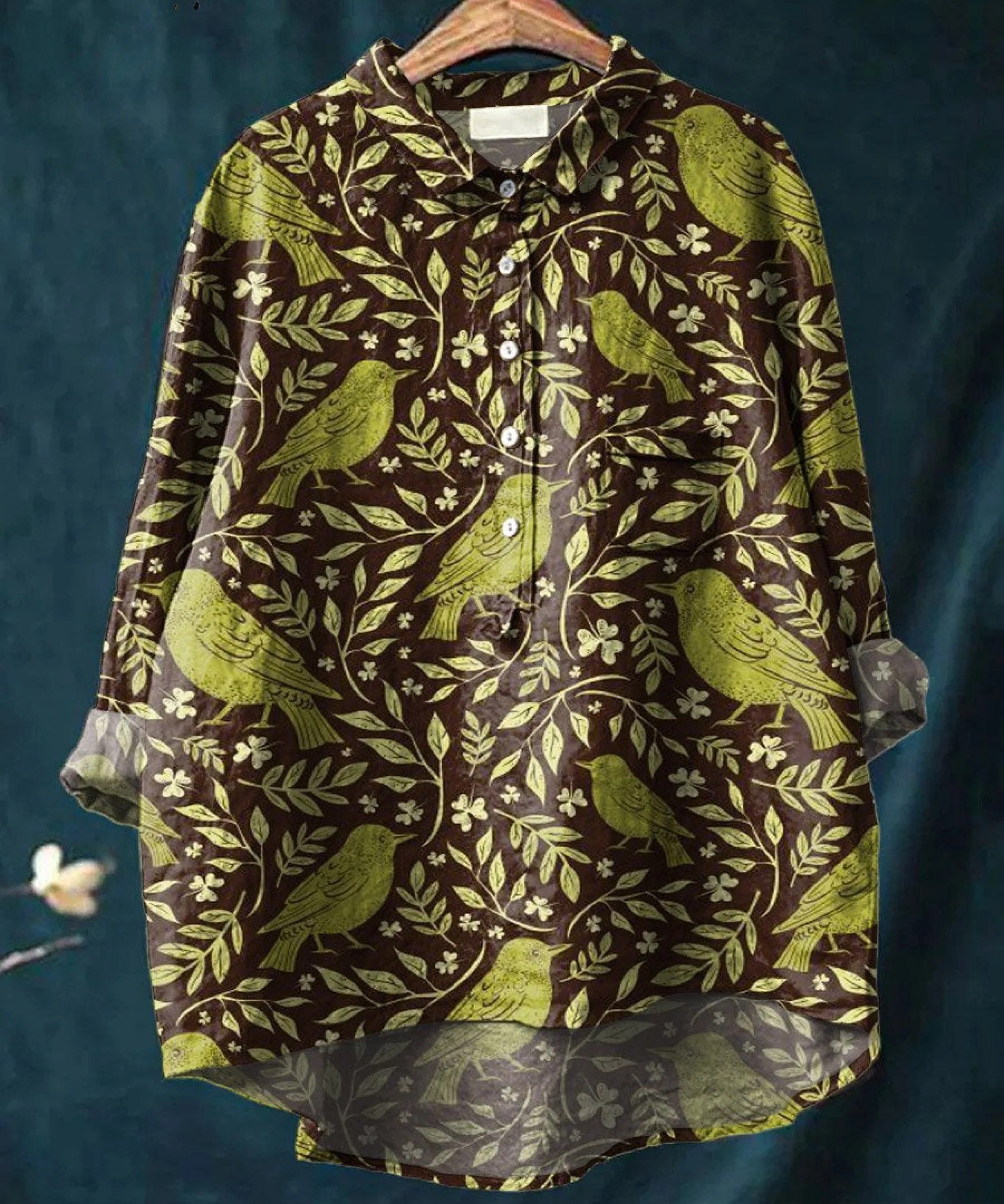 Victoria | Elegante Bluse mit vintage Blumen- und Vogelkunstprint