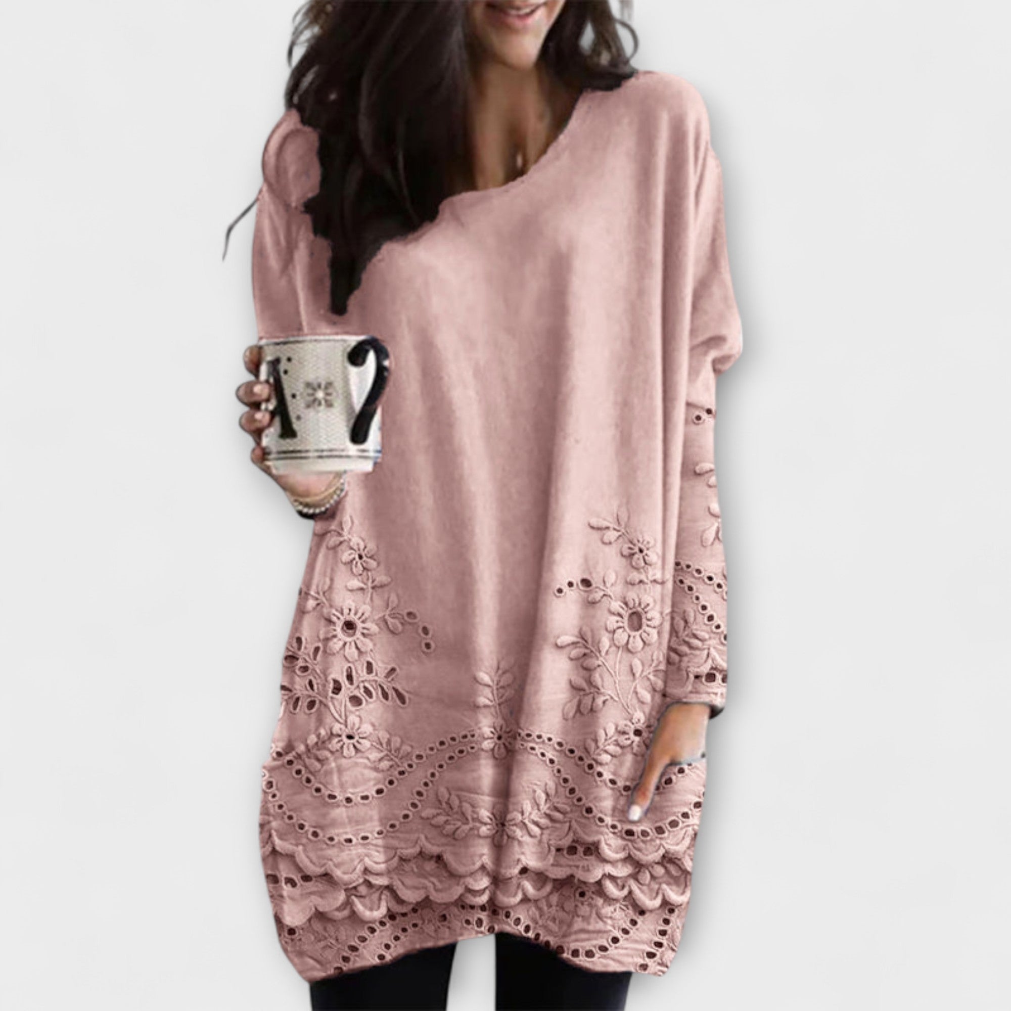 Isolde | Eleganter Pullover mit kunstvollem Druck und exquisiter Stickerei