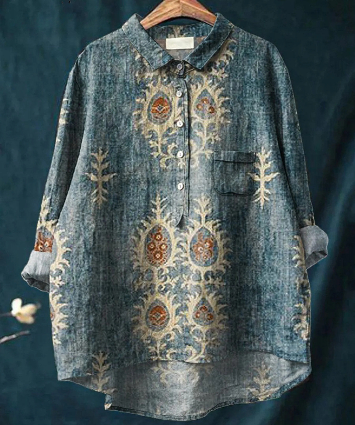 Isolde | Zeitgenössische Bluse mit Vintage-Ethno-Blumenmuster