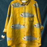 Isabella | Elegante Vintage-Bluse mit kunstvollem Fischdruck