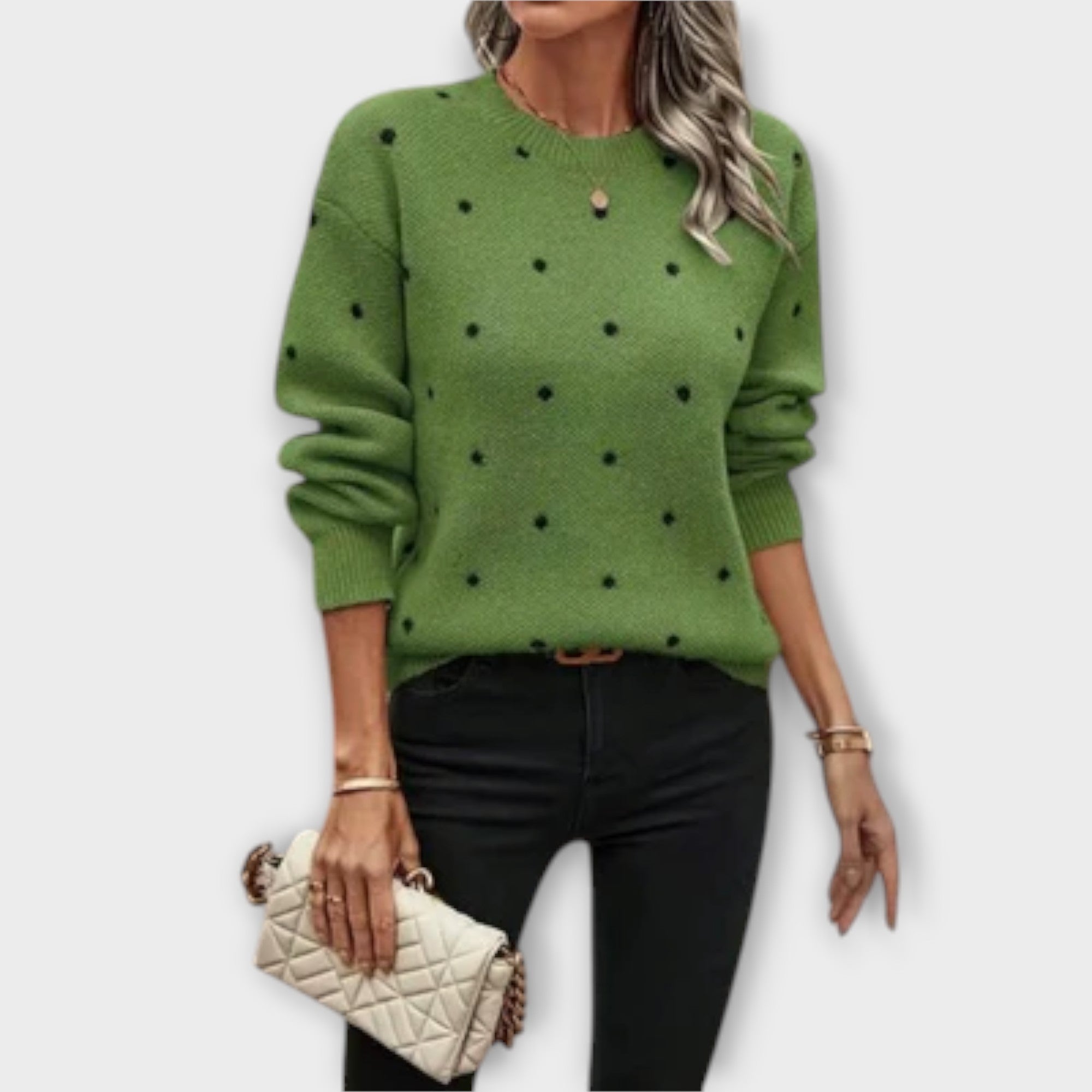 Aveline | Eleganter langärmliger Strickpullover mit kunstvollem Tupfenmuster