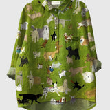 Beatrice | Elegante Bluse mit zeitgenössischem Hundefotoprint