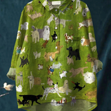 Beatrice | Elegante Bluse mit zeitgenössischem Hundefotoprint