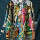 Esme | Elegante Vintage-Bluse mit kunstvollem Fischdruck