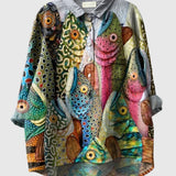 Esme | Elegante Vintage-Bluse mit kunstvollem Fischdruck