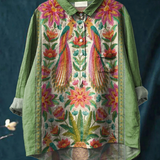 Arabella | Elegante Vintage-Blumen und Vogelkunst in moderner Hemdblusenform