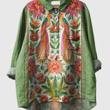 Arabella | Elegante Vintage-Blumen und Vogelkunst in moderner Hemdblusenform