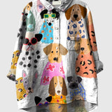 Lucienne | Verspielte Hemdbluse mit farbenfrohem Cartoon-Hundedesign