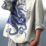 Amelia | Elegante Bluse mit tiefblauem Oktopus-Motiv
