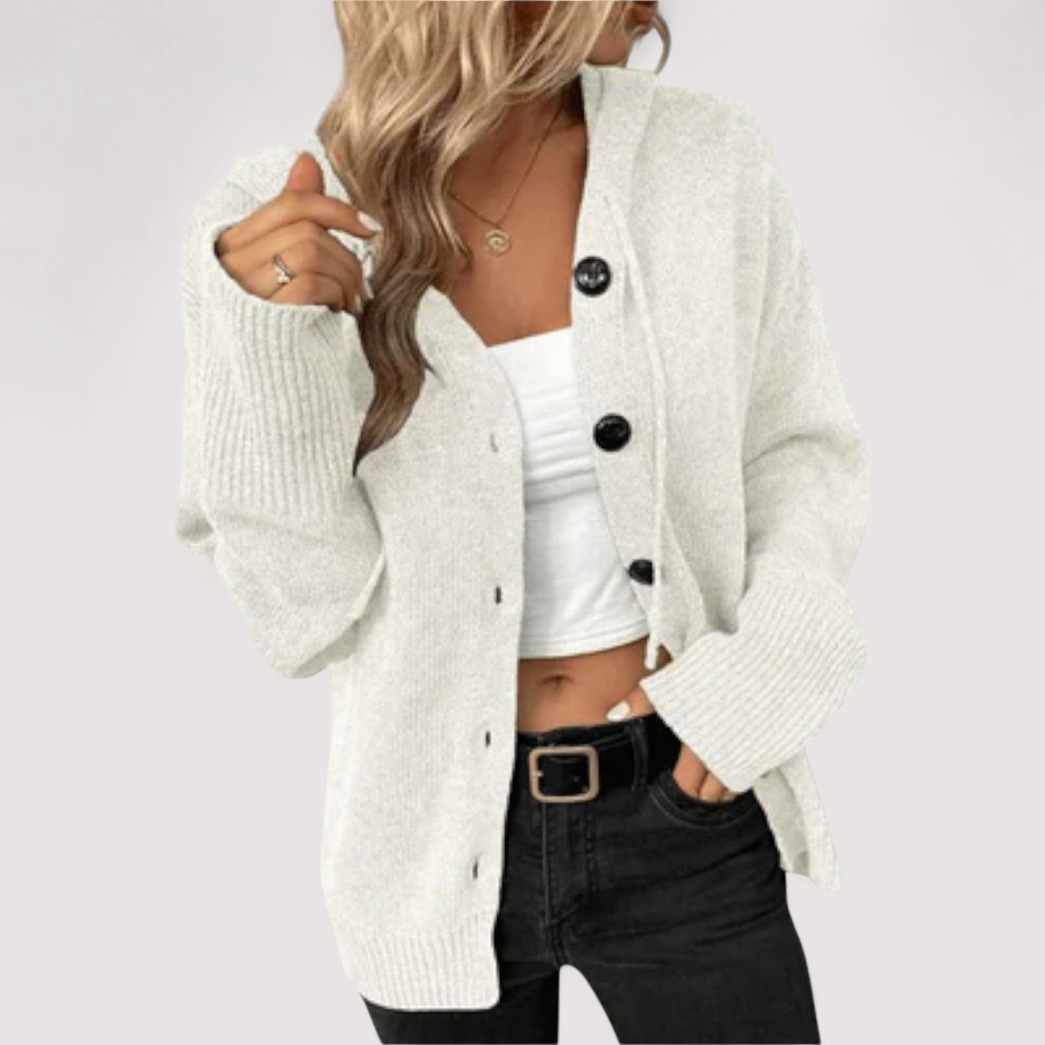 Margrit | Eleganter Strickcardigan mit kunstvollen Knöpfen