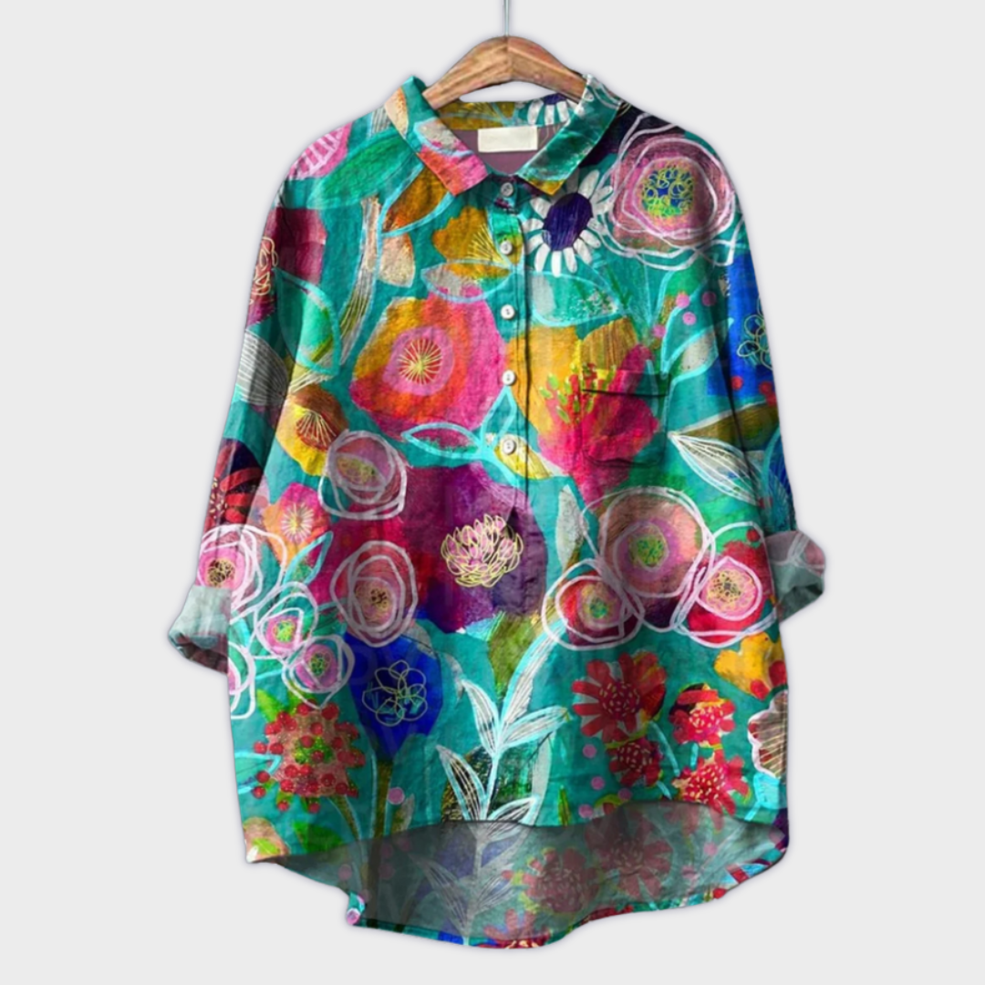 Magdalena | Exquisite Damenbluse mit kunstvollem Blumenmuster