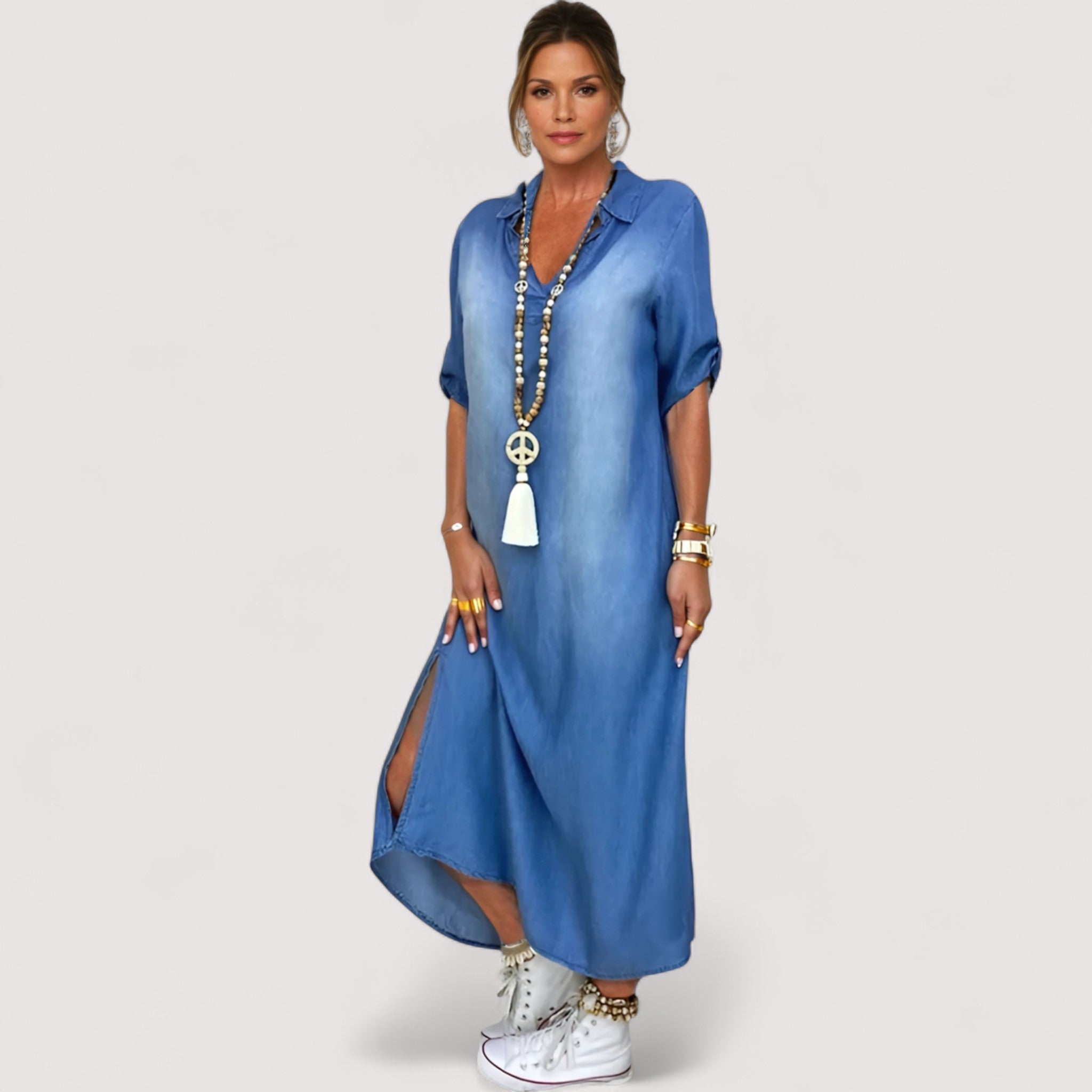 Zara | Elegantes langes Denim-Kleid für zeitlose Eleganz