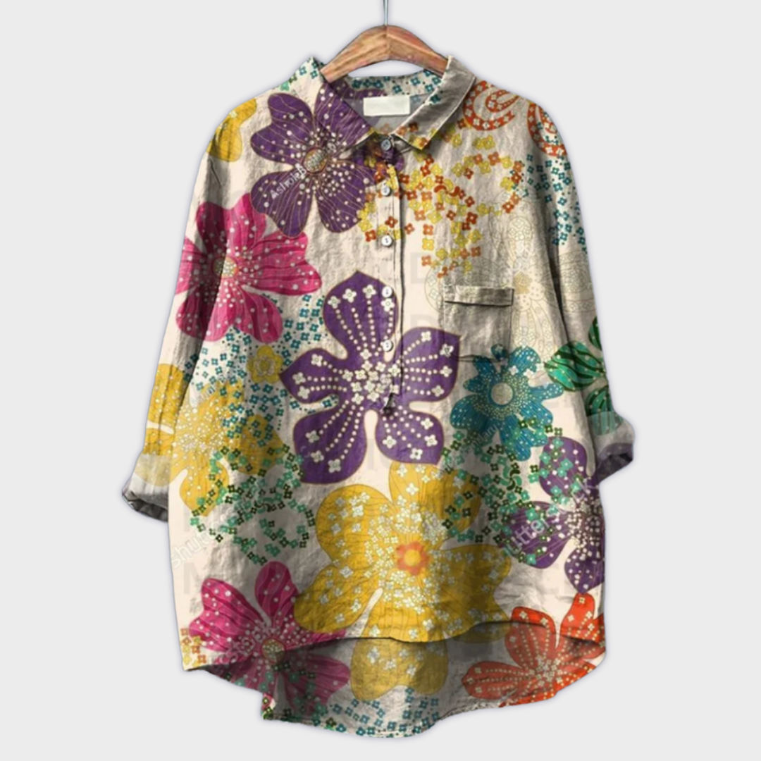 Magdalena | Exquisite Damenbluse mit kunstvollem Blumenmuster