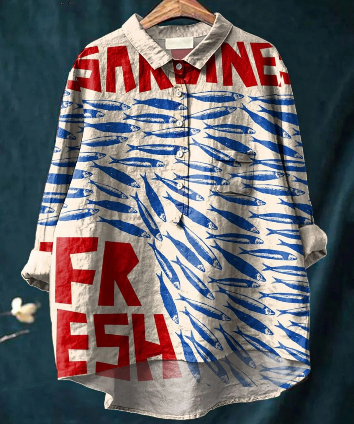 Isabella | Elegante Bluse mit vintage Fischkunst-Druck