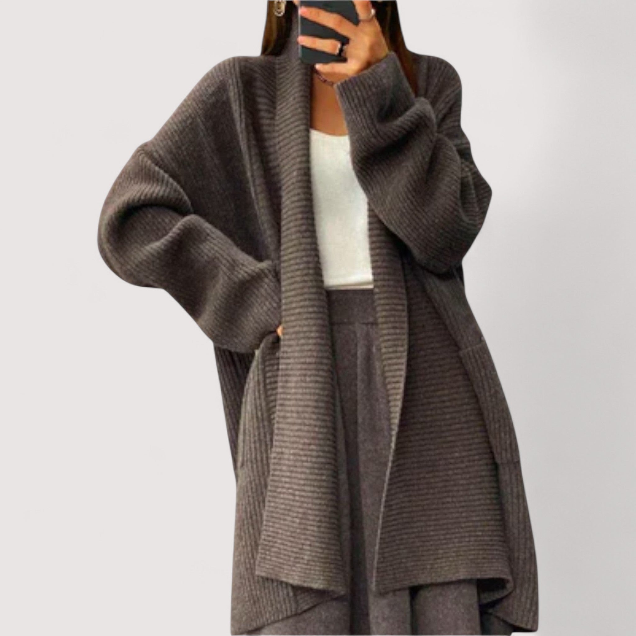 Isolde | Eleganter, langer Strickcardigan aus feinstem Cashmere