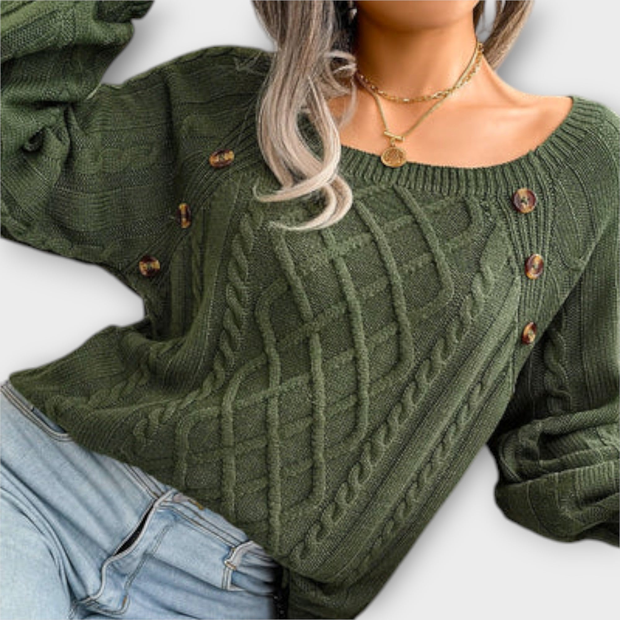 Aurora | Eleganter Strickpullover mit kunstvollen Knöpfen
