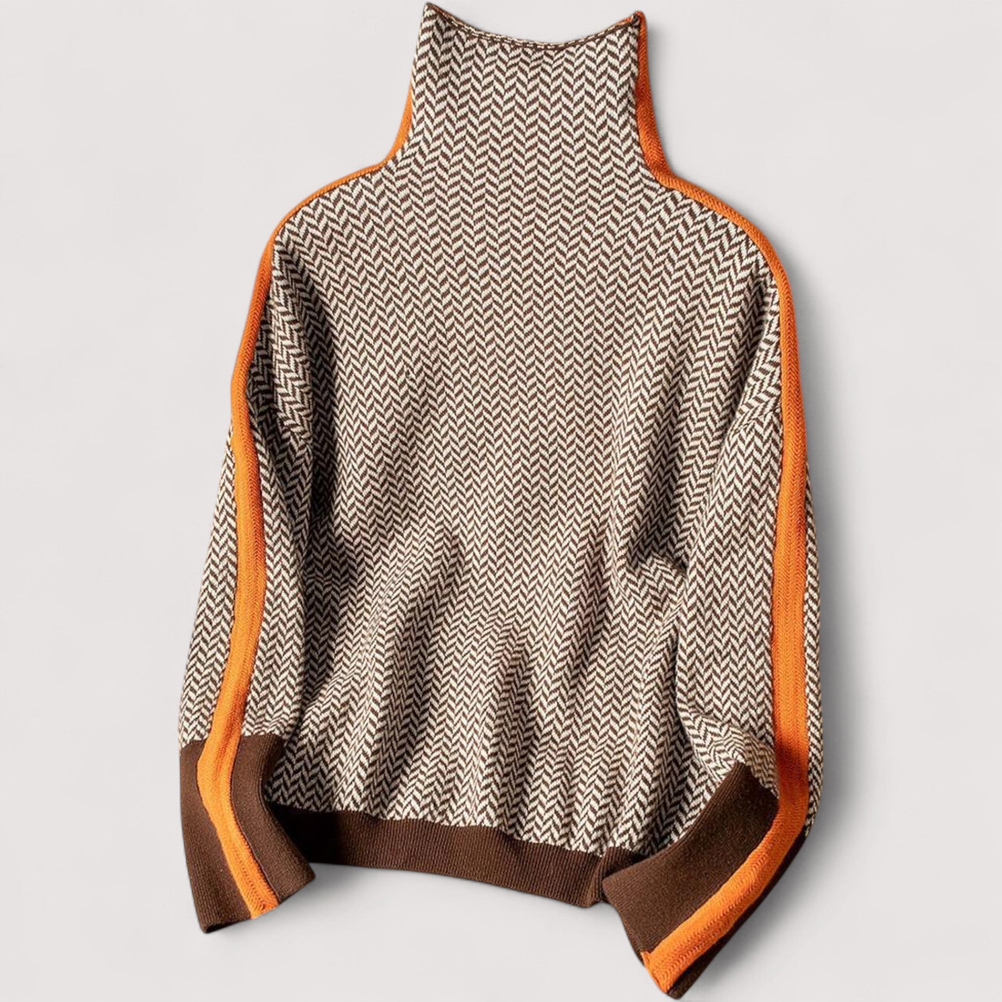Gabriela | Luxuriöser Rollkragenpullover mit opulenten, kontrastierenden Streifen